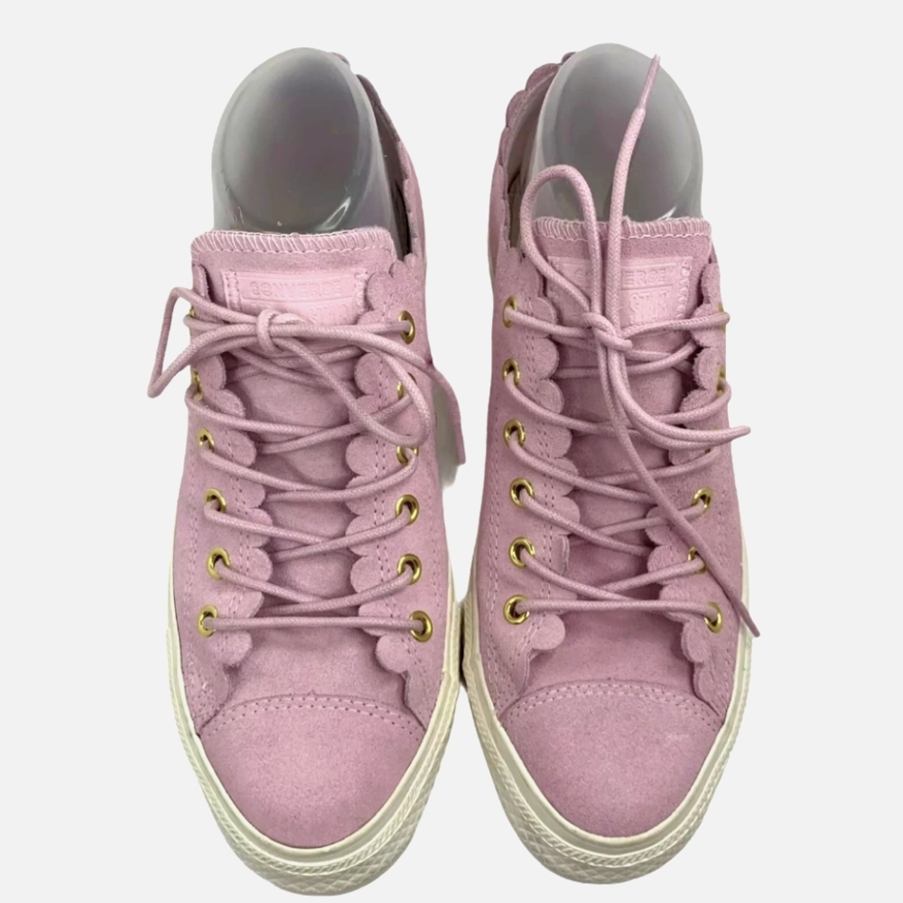 Converse Chuck Taylor Size 9 Sneaker All Star Frilly Thrills Pink Suede Scallop